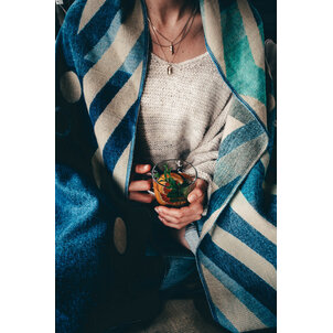 EcuaFina Mini Alpaca native blanket - Double-sided prints - Modern Home Accessories - FairTrade & Authentic - Imbabura - Blue