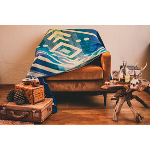 EcuaFina Mini Alpaka Native Decke - Doppelseitige Drucke - Moderne Wohnaccessoires -  FairTrade & authentisch - Imbabura - Blau