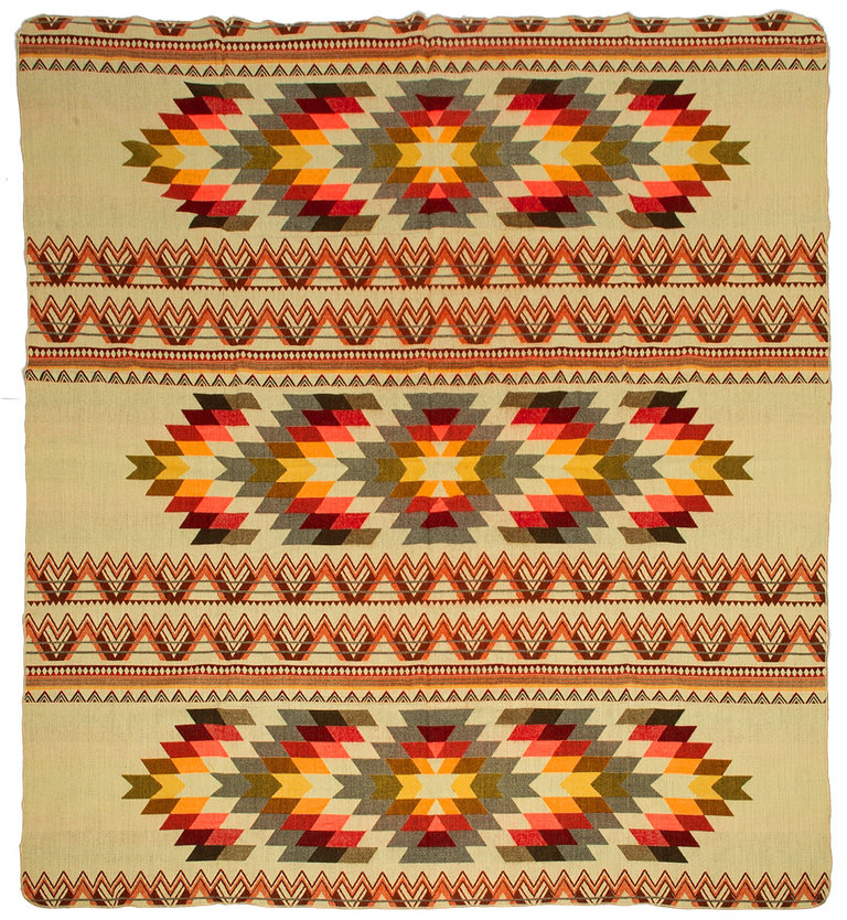 EcuaFina Alpaca native blanket - Double-sided prints - Dutch/Native Design - FairTrade & Authentic - Antisana - Orange