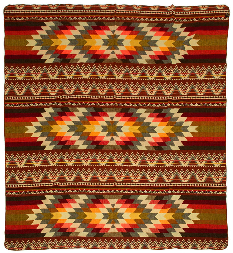 EcuaFina Alpaca Native Decke - Doppelseitige Drucke – niederländisches/einheimisches Design – FairTrade & authentisch - Antisana - Orange