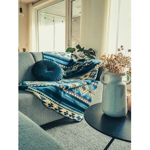 EcuaFina Alpaca Wool Native Blanket - Warm & Soft - Handmade in Ecuador - Cotopaxi - Blue