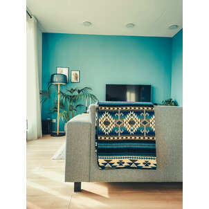 EcuaFina Alpaca Wool Native Blanket - Warm & Soft - Handmade in Ecuador - Cotopaxi - Blue
