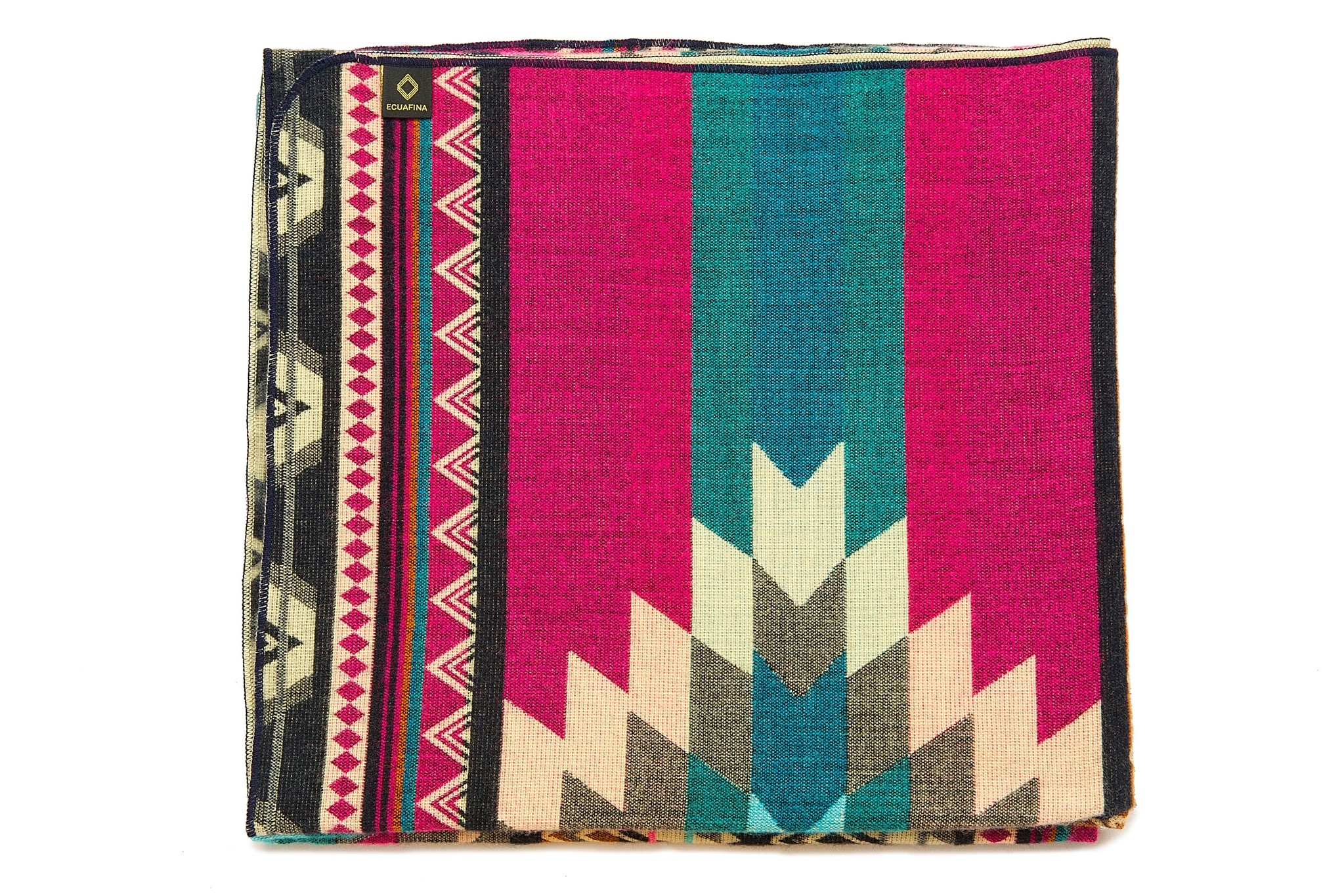 EcuaFina Alpaca native blanket - Double-sided woven - Dutch/Native Design - FairTrade & Authentic - Antisana - Pink