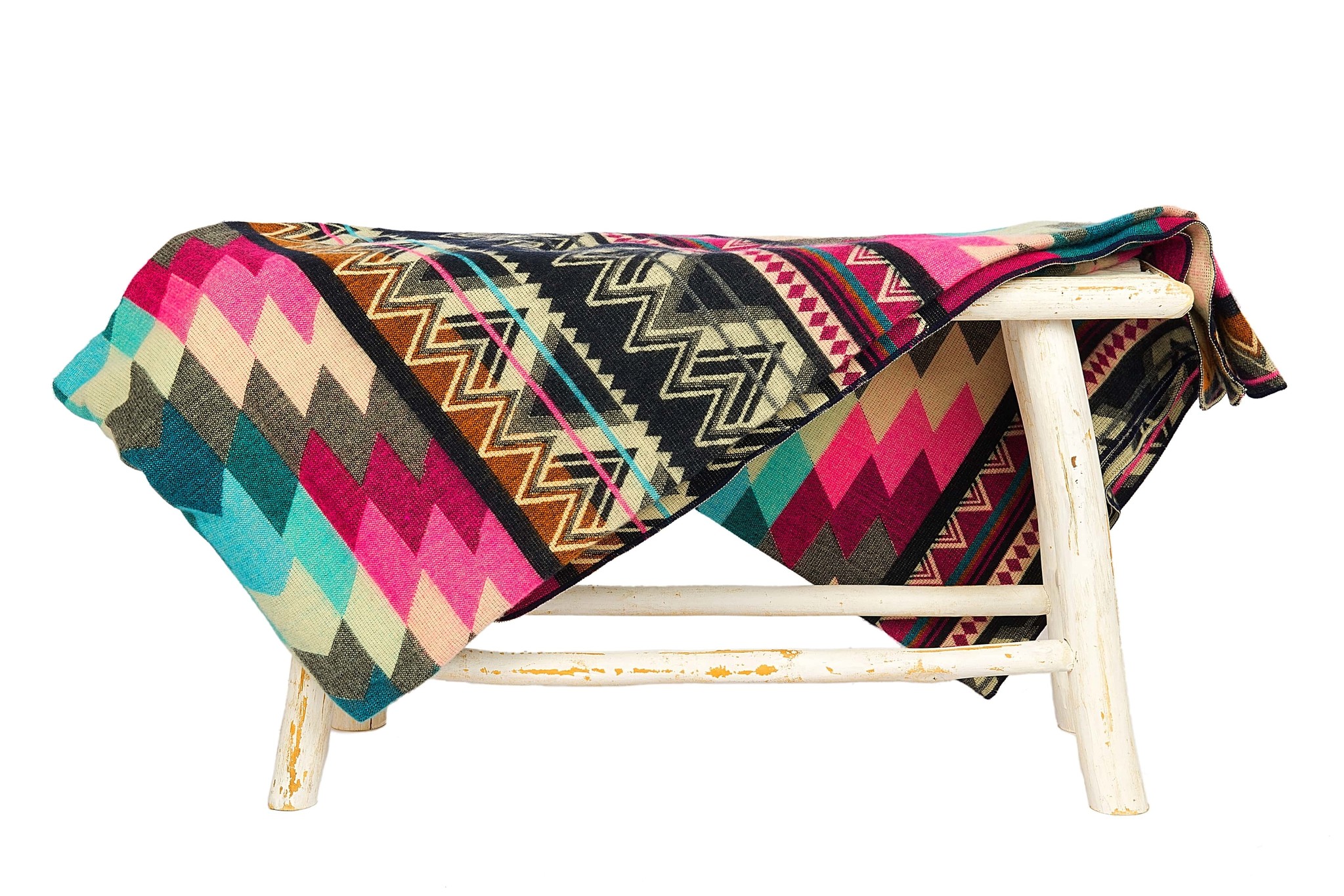 EcuaFina Alpaca Native Deken - Dubbelzijdige geweven- Native Design - FairTrade & Authentiek - Antisana - Roze