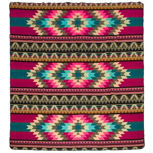 EcuaFina Alpaca native blanket - Double-sided woven - Dutch/Native Design - FairTrade & Authentic - Antisana - Pink
