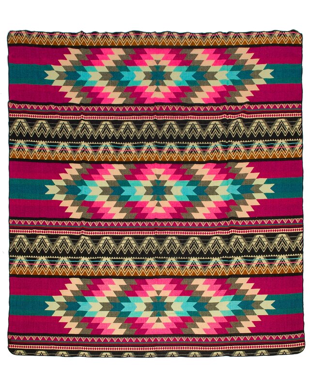 EcuaFina Couverture indigène en alpaga - Réversible - Design natif / néerlandais - Fairtrade & Authenticité - Antisana - Rose