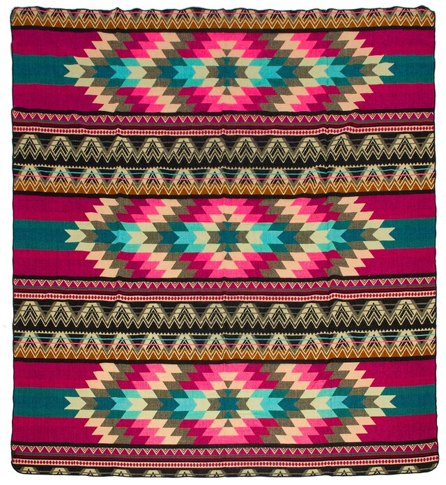 EcuaFina Alpaca native blanket - Double-sided woven - Dutch/Native Design - FairTrade & Authentic - Antisana - Pink