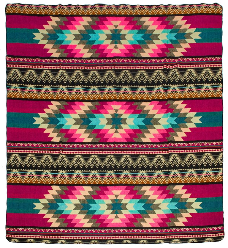 EcuaFina Alpaca native blanket - Double-sided prints - Dutch/Native Design - FairTrade & Authentic - Antisana - Pink