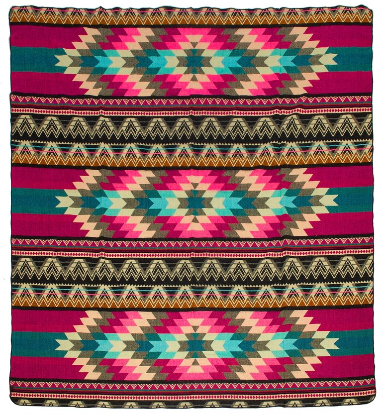 EcuaFina Alpaca Native Decke - Doppelseitige Drucke – niederländisches/einheimisches Design – FairTrade & authentisch - Antisana - Rosa