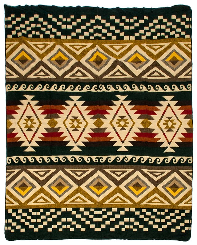 EcuaFina Alpaca native deken - Western design - XL Native Plaid - Azteek - Cayambe - Donkergroen