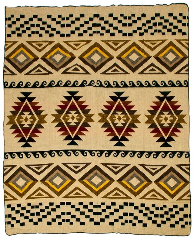 EcuaFina Alpaka Wolldecke - Westliches Design - XL Native Plaid - Aztec  - Cayambe - Dunkelgrün