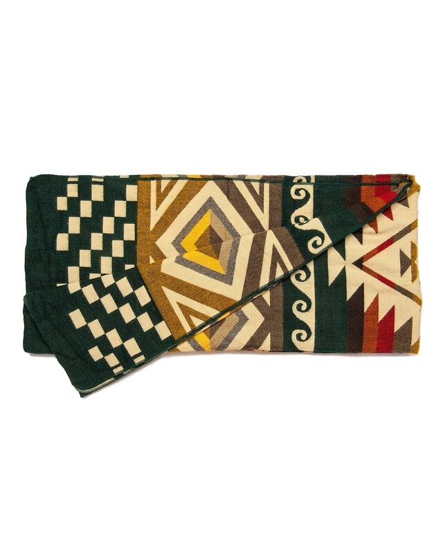 EcuaFina Alpaka Wolldecke - Westliches Design - XL Native Plaid - Aztec  - Cayambe - Dunkelgrün