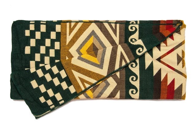 EcuaFina Alpaca Native Blanket - Western design - XL Native Plaid - Aztec - Cayambe - Dark green