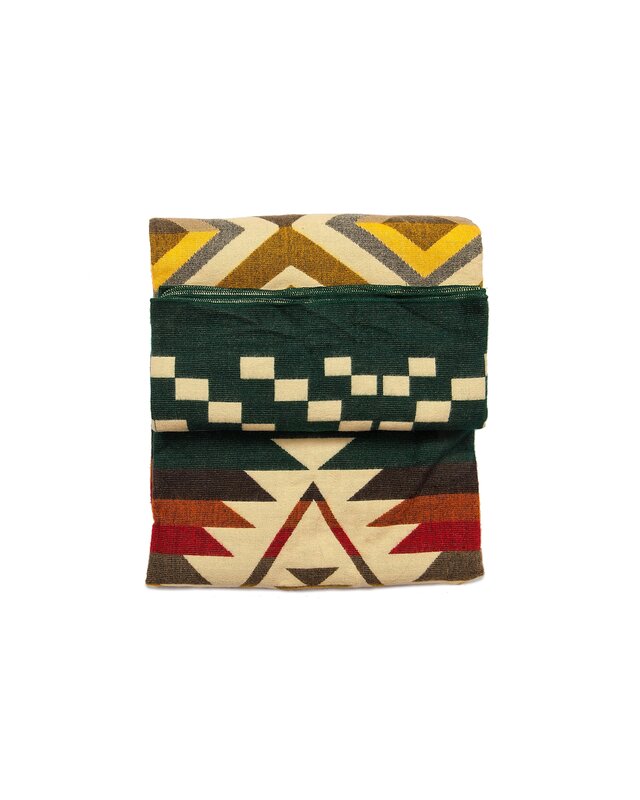 EcuaFina Alpaka Wolldecke - Westliches Design - XL Native Plaid - Aztec  - Cayambe - Dunkelgrün