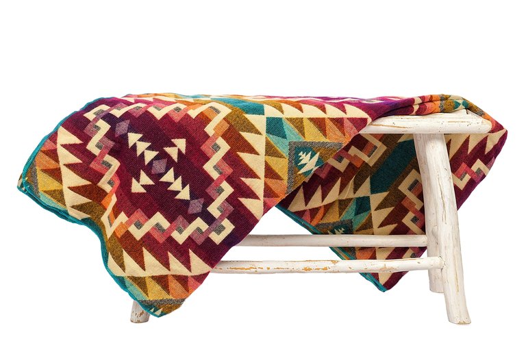 EcuaFina Alpaca Native Decke - Doppelseitige Drucke – niederländisches/einheimisches Design – FairTrade & authentisch - Chimborazo - Rosa