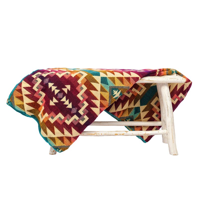 EcuaFina Alpaca Native Deken - Dubbelzijdige prints  - FairTrade & Authentiek - Chimborazo - Roze