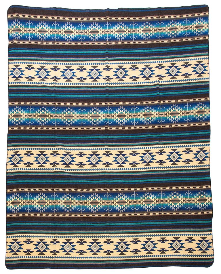 EcuaFina FairTrade Throw - Alpaca Wool Native Blanket - Warm & Soft - Handmade in Ecuador - Cotopaxi - Blue