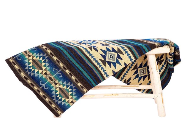 EcuaFina Alpaca Wool Native Blanket - Warm & Soft - Handmade in Ecuador - Cotopaxi - Blue