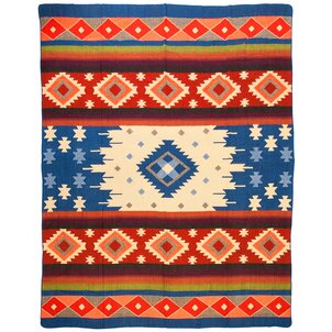 EcuaFina Alpaca Native Deken - Dubbelzijdige prints - Dutch/Native Design - FairTrade & Authentiek - Quilotoa - Blauw