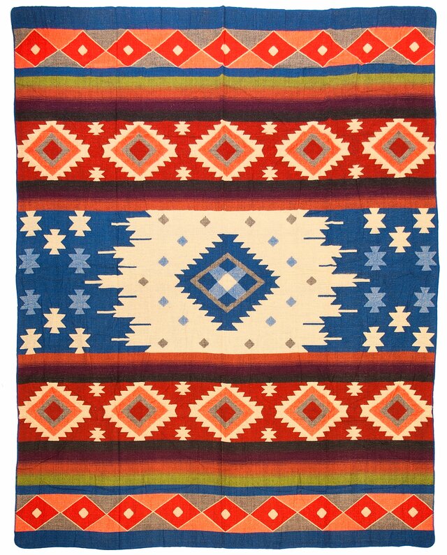 EcuaFina Alpaca Native Blanket - Double-sided prints - Dutch/Native Design - FairTrade & Authentic -Quilotoa - Blue