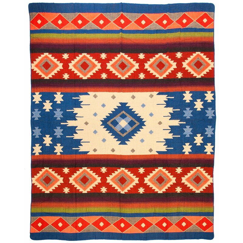 EcuaFina Alpaca Native Deken - Dubbelzijdige prints - Dutch/Native Design - FairTrade & Authentiek - Quilotoa - Blauw