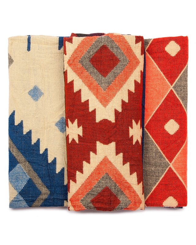EcuaFina Alpaca Native Decke - Doppelseitige Drucke – niederländisches/einheimisches Design – FairTrade & authentisch - Quilotoa - Blau