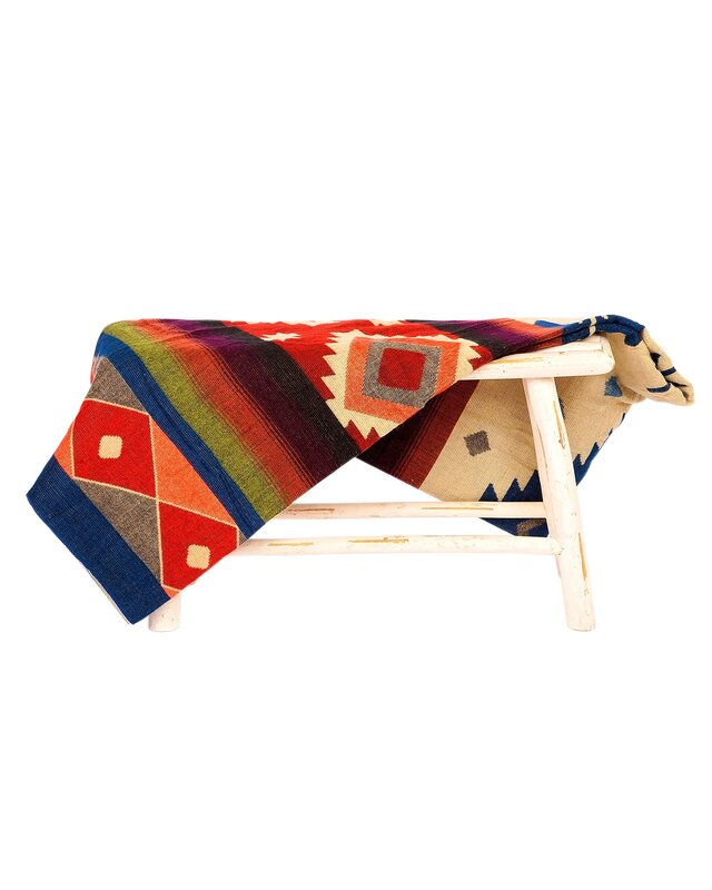 EcuaFina Alpaca Native Decke - Doppelseitige Drucke – niederländisches/einheimisches Design – FairTrade & authentisch - Quilotoa - Blau