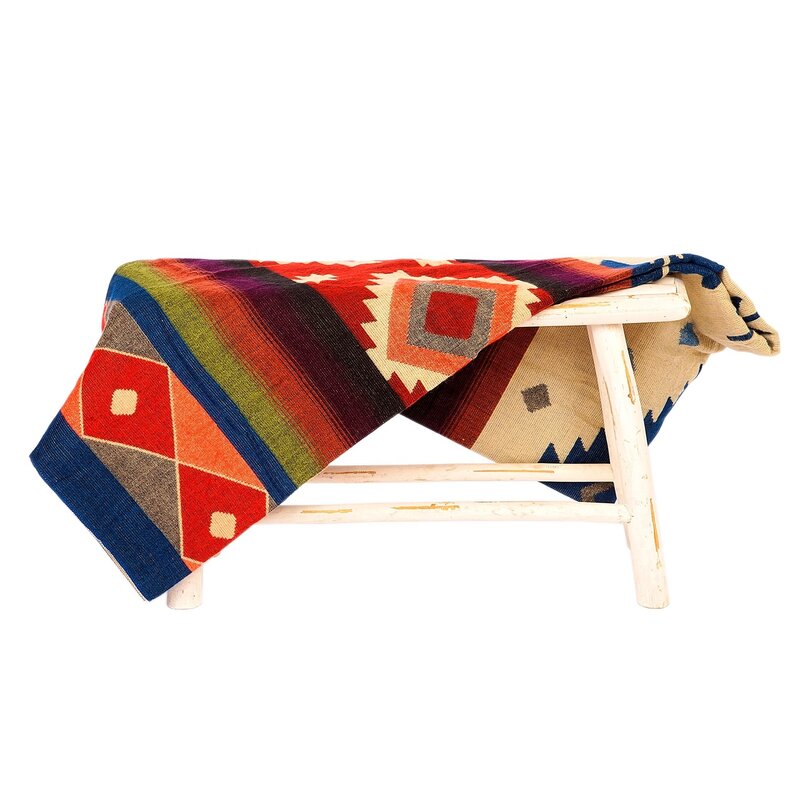 EcuaFina Alpaca Native Decke - Doppelseitige Drucke – niederländisches/einheimisches Design – FairTrade & authentisch - Quilotoa - Blau