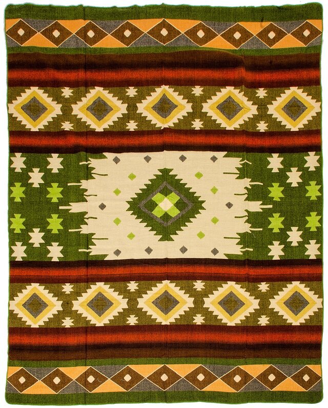 EcuaFina Alpaca Native Blanket - Double-sided prints - Dutch/Native Design - FairTrade & Authentic - Quilotoa - Green