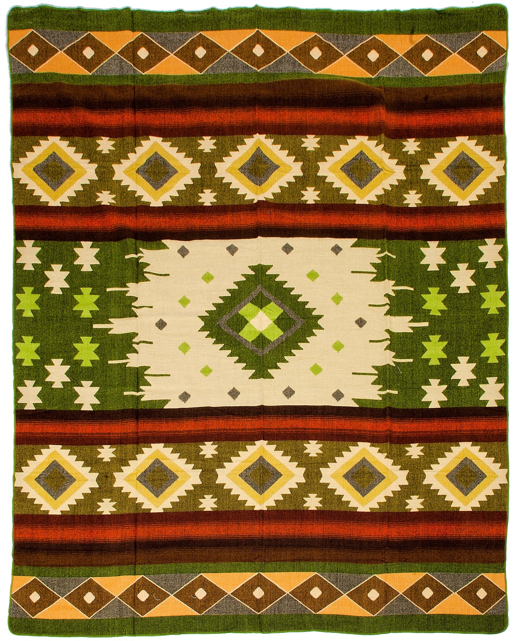 EcuaFina Alpaca Native Deken - Dubbelzijdige prints - Dutch/Native Design - FairTrade & Authentiek - Quilotoa - Groen