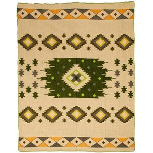 EcuaFina Alpaca Native Blanket - Double-sided prints - Dutch/Native Design - FairTrade & Authentic - Quilotoa - Green