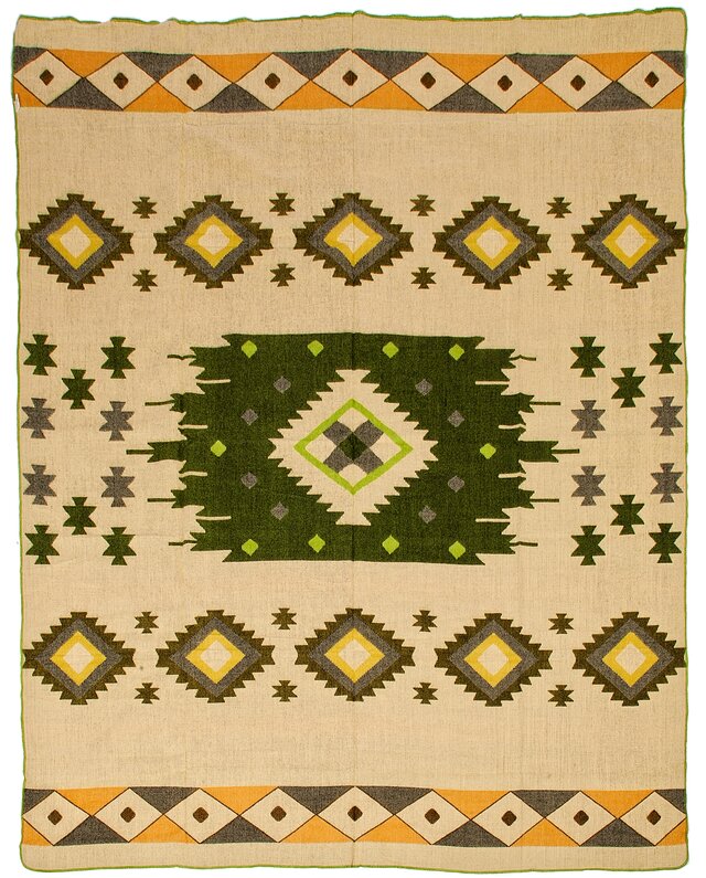 EcuaFina Alpaca Native Blanket - Double-sided prints - Dutch/Native Design - FairTrade & Authentic - Quilotoa - Green
