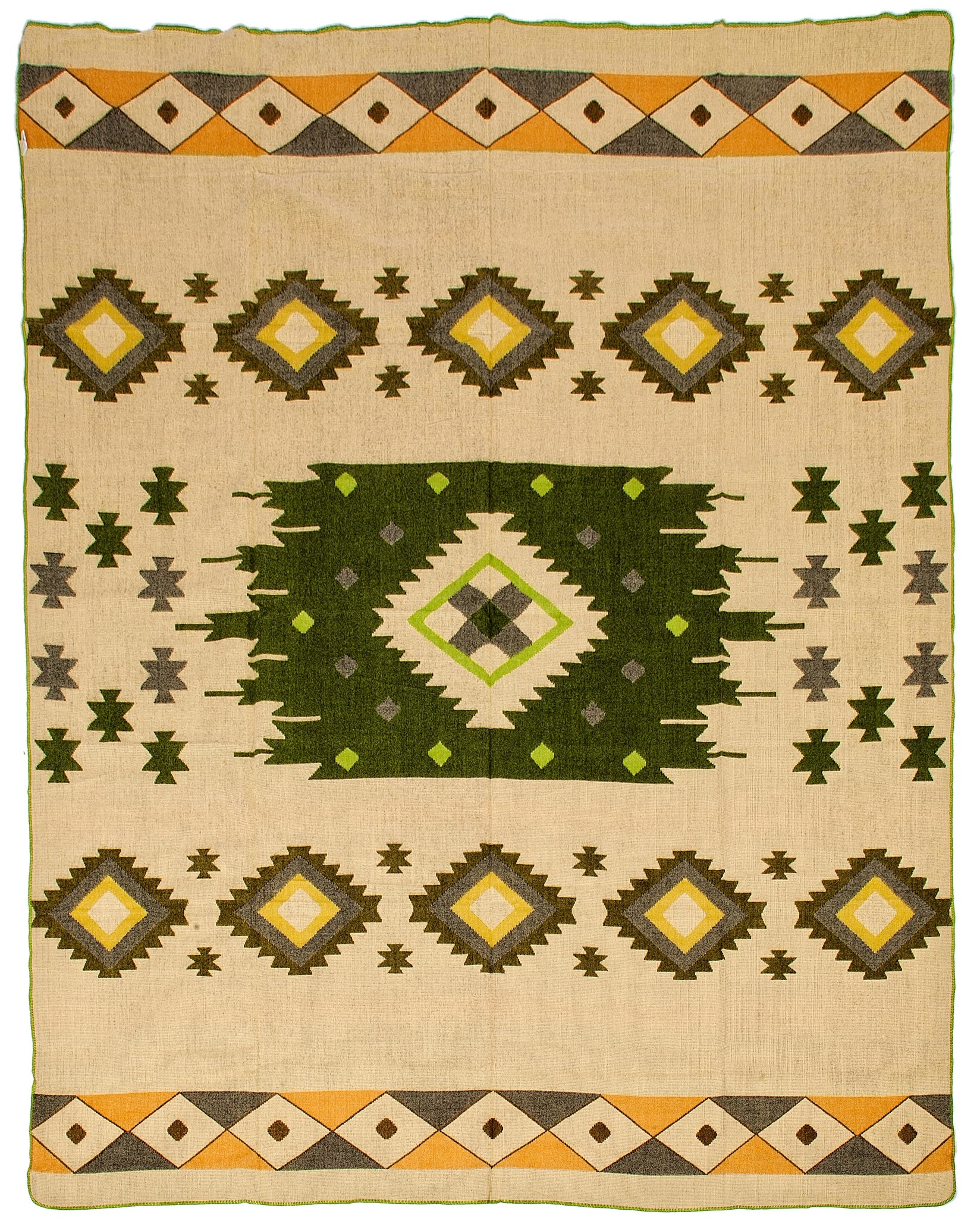 EcuaFina Alpaca Native Deken - Dubbelzijdige prints - Dutch/Native Design - FairTrade & Authentiek - Quilotoa - Groen