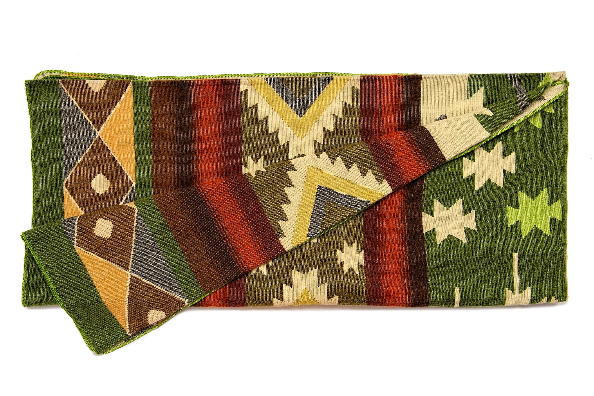 EcuaFina Alpaca Native Blanket - Double-sided prints - Dutch/Native Design - FairTrade & Authentic - Quilotoa - Green