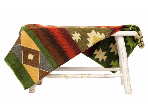 EcuaFina Alpaca Native Decke - Doppelseitige Drucke – niederländisches/einheimisches Design – FairTrade & authentisch - Quilotoa - Grün