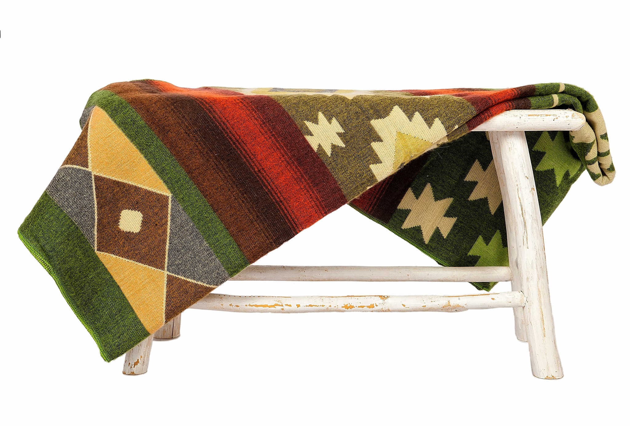 EcuaFina Alpaca Native Deken - Dubbelzijdige prints - Dutch/Native Design - FairTrade & Authentiek - Quilotoa - Groen