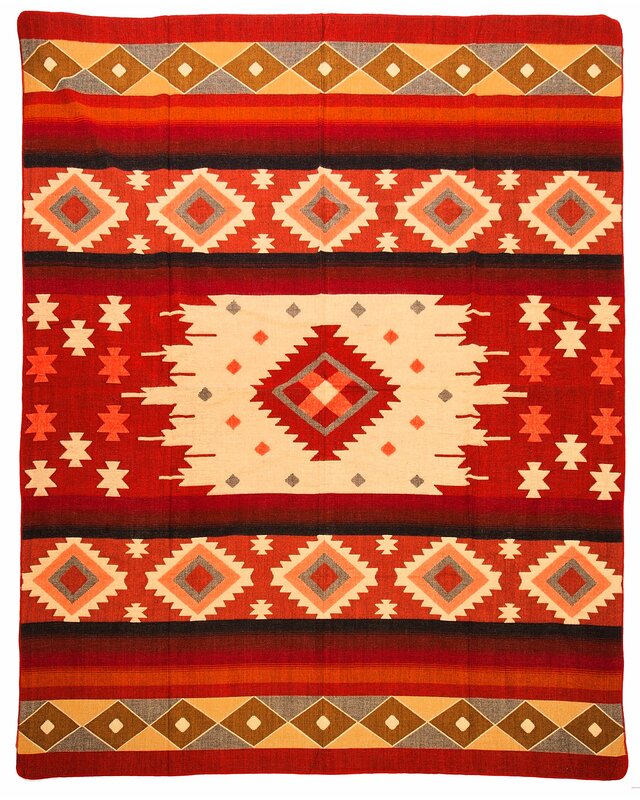 EcuaFina Alpaca Native Decke - Doppelseitige Drucke – niederländisches/einheimisches Design – FairTrade & authentisch - Quilotoa- Rot