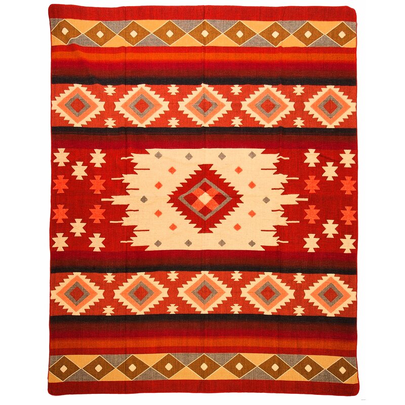 EcuaFina Alpaca Native Deken - Dubbelzijdige prints - Dutch/Native Design - FairTrade & Authentiek - Quilotoa - Rood
