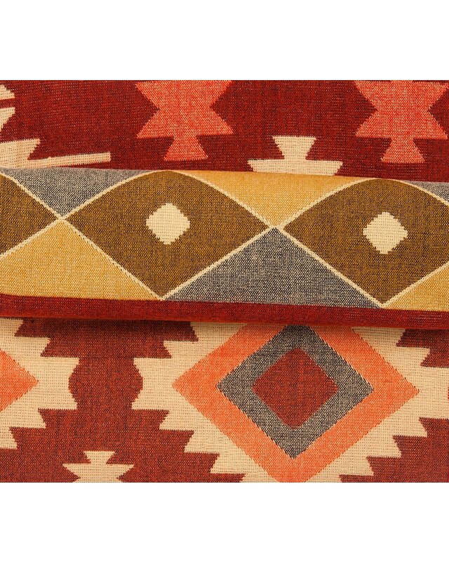 EcuaFina Couverture équatorienne en alpaga -Réversible - Design natif/néerlandais - Fairtrade & Authenticité - Quilotoa - Rouge bordeaux
