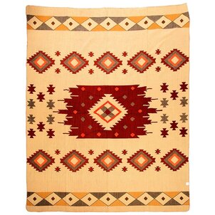 EcuaFina Alpaca Native Decke - Doppelseitige Drucke – niederländisches/einheimisches Design – FairTrade & authentisch - Quilotoa- Rot