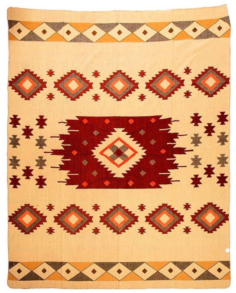 EcuaFina Alpaca Native Blanket - Double-sided prints - Dutch/Native Design - FairTrade & Authentic - Quilotoa- Red