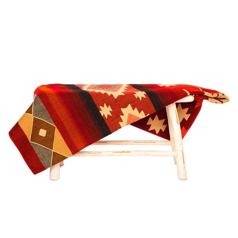 EcuaFina Alpaca Native Blanket - Double-sided prints - Dutch/Native Design - FairTrade & Authentic - Quilotoa- Red