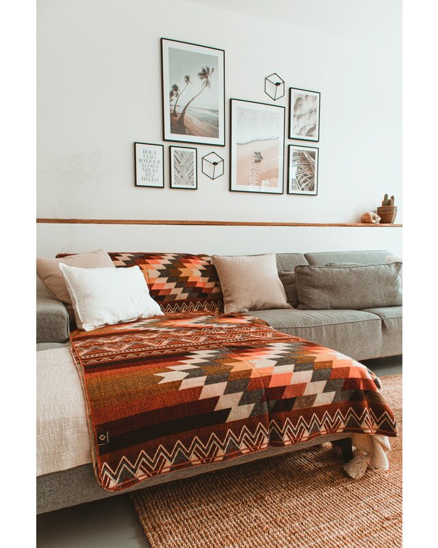 EcuaFina Alpaca Native Decke - Doppelseitige gewebt – Einheimisches Design – FairTrade & authentisch - Antisana - Orange