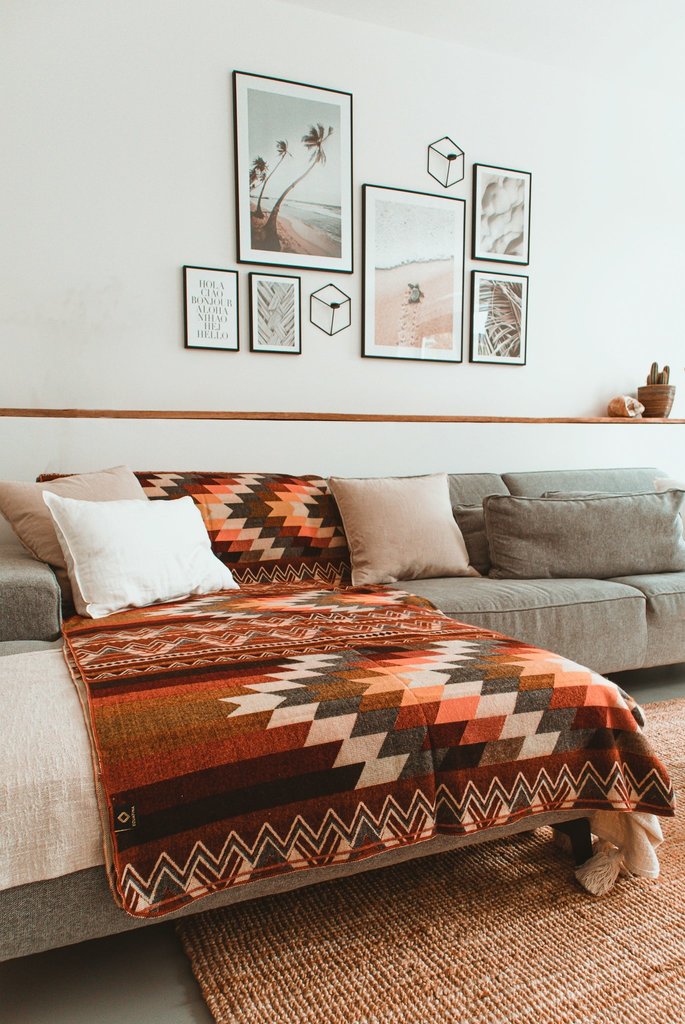 EcuaFina Alpaca native blanket - Double-sided prints - Dutch/Native Design - FairTrade & Authentic - Antisana - Orange