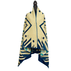 EcuaFina Mini Alpaka Native Decke - Doppelseitige Drucke - Moderne Wohnaccessoires -  FairTrade & authentisch - Imbabura - Blau