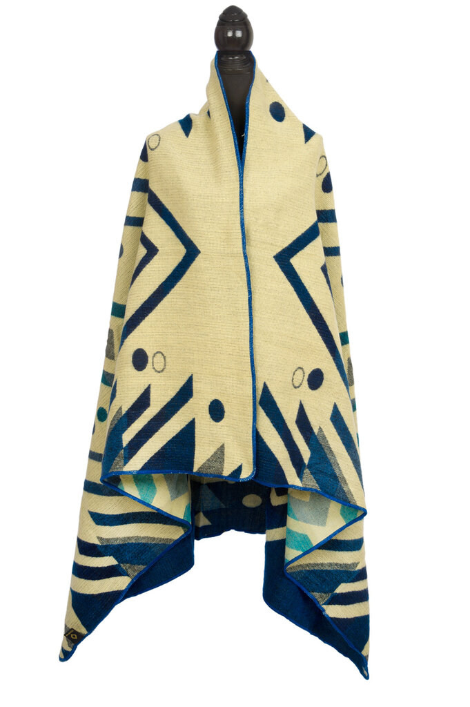 EcuaFina Mini Alpaca native blanket - Double-sided prints - Modern Home Accessories - FairTrade & Authentic - Imbabura - Blue