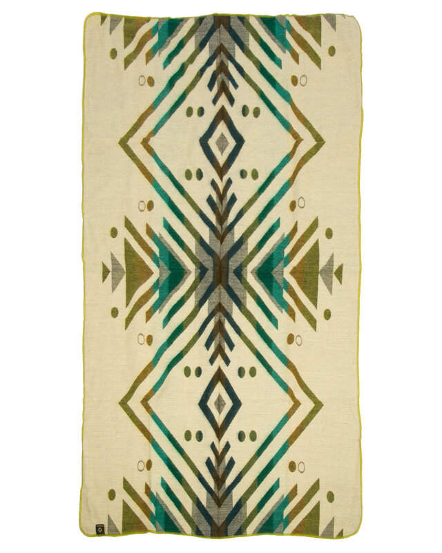 EcuaFina Mini couverture indigène en alpaga - Réversible - Design natif / néerlandais - Fairtrade & Authenticité - Imbabura - Vert