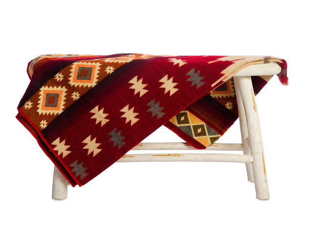 EcuaFina Mini Alpaca native blanket - Double-sided prints - Quilotoa - Red