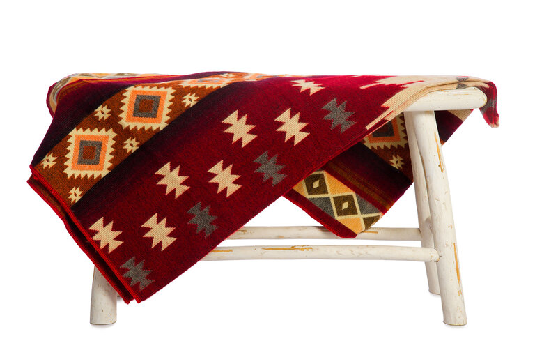 EcuaFina Mini Alpaca native blanket - Double-sided prints - Dutch/Native Design - FairTrade & Authentic - Quilotoa - Red