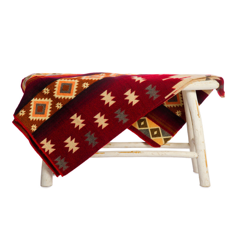 EcuaFina Mini Alpaca native blanket - Double-sided prints - Dutch/Native Design - FairTrade & Authentic - Quilotoa - Red